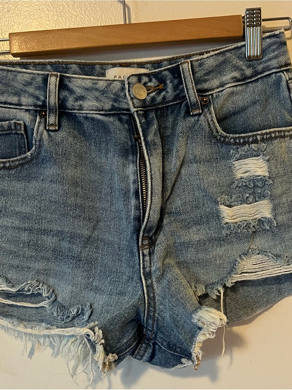 Pac Sun high rise festival light blue distressed denim shorts size 26